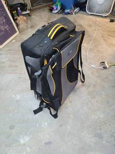lot 121 image: Rolling Travel Backpack Black Yellow Stripes Expandable Luggage