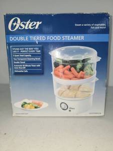 lot 145 image: Oster Double Tiered Food Steamer 5 Quart Capacity CKSTSTEMDW