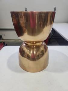 lot 16 image: Brushed Faux Brass Pedestal Table with Conical Base