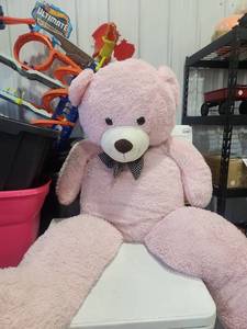 lot 44 image: Pink Teddy Bear Plush with Checkered Bow Tie