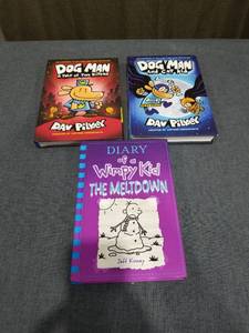 lot 1125 image: 3 Childrens Books Dog Man A Tale of Two Kitties Dog Man and Cat Kid Diary of a Wimpy Kid The Meltdown