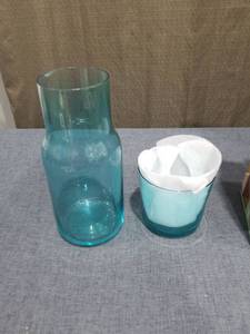 lot 1140 image: Jonathan Adler Biba Bedside Carafe Set Blue Glass