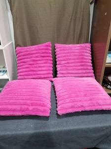 lot 1142 image: (4) Pink Faux Fur Throw Pillows