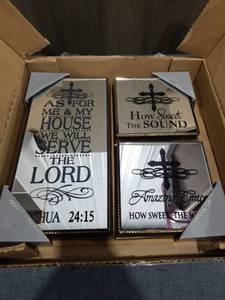 lot 1143 image: Religious Wall Art Signs with Cross Motif Set of 3