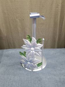 lot 1187 image: Blue and Silver Poinsettia Paper Towel Holder 40722