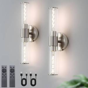 lot 1218 image: HONGREN Battery Operated Wall Sconces Set of Two Modern Rechargeable Wall Sconces with Remote Control LED Sand Nickel Wall Lights for Living Room Bedroom (2 Pack)
