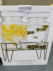 lot 1220 image: Double Beverage Dispenser with Metal Stand 4L1.05 Gallons Each