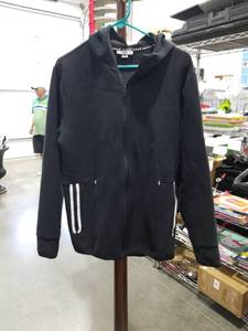 lot 1265 image: Reebok Womens Black Zip-Up Hoodie with White Stripes Size Unknown
