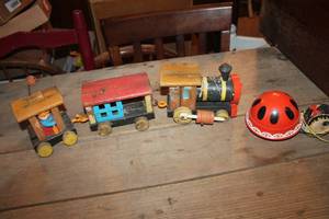 lot 2502 image: Vintage Fisher Price Toy Train and Pull Along Toy