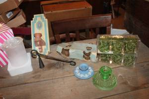 lot 2504 image: Vtg. Uranium Glass Candleholder & More