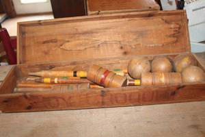 lot 2556 image: Antique Croquet Set in Wood Storage Box