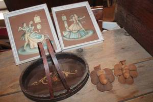 lot 2317 image: 9 x 10 Antique Pictures, Wood Wall Pockets & More
