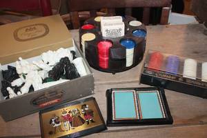 lot 2320 image: Vintage Chess Pieces Poker Chips & Cards