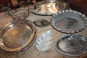 lot 2341 image: Vintage Silver Serving Trays and More