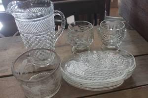 lot 2364 image: Vintage Glass Pitcher, Glasses & More