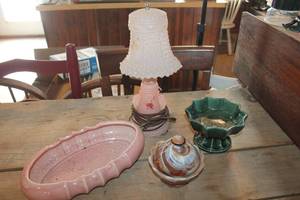 lot 2405 image: Vintage Glass Lamp untested, Planter and More