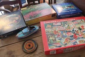 lot 2414 image: Vintage Metal Boat, Puzzles and More
