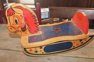 lot 2419 image: Vintage Wooden Rocking Horse