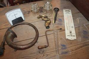 lot 2481 image: Antique Car Horn, Thermometers & More