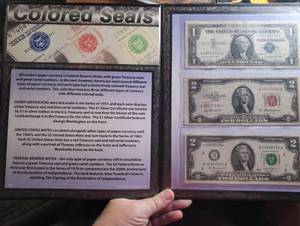 Colored Seals Currency Collection $1 Silver Certificate $2 United States Notes Federal Reserve