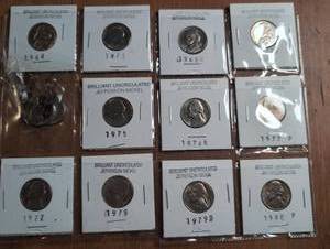 lot 1005 image: Lot of 12 Brilliant Uncirculated Jefferson Nickels 1960s-1970s