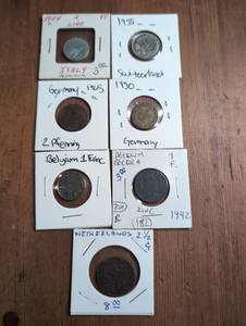 lot 1102 image: Lot of 7 Foreign Coins Italy Germany Switzerland Belgium Netherlands 1942-1955
