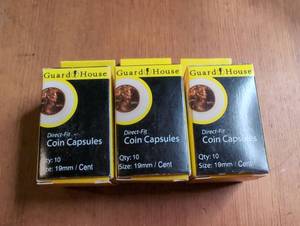 lot 1301 image: Guard House Direct-Fit Coin Capsules 19mm Cent Qty 10 - 3 Pack