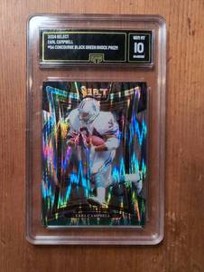 lot 4004 image: 2024 Panini Select Earl Campbell #54 Concourse Black Green Shock Prizm GMA 10