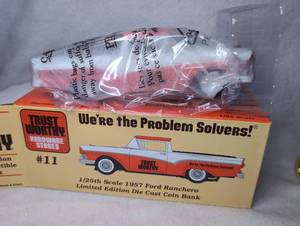 lot 7011 image: Trust Worthy Hardware Stores 1957 Ford Ranchero 125 Scale Die Cast Coin Bank #11