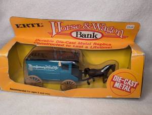 lot 7017 image: ERTL Horse & Wagon Bank Die-Cast Metal Montgomery Ward