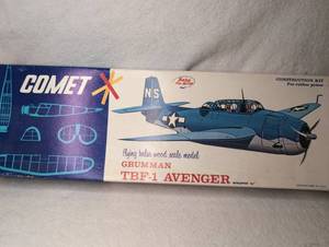 lot 8003 image: Comet Grumman TBF-1 Avenger Flying Balsa Wood Scale Model Construction Kit 20 Wingspan