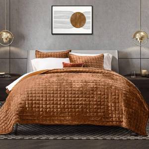 lot 786 image: $76 RECYCO Box Stitch Velvet Quilt Set Queen Rusty Orange 2 Shams