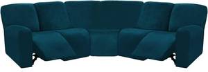 lot 789 image: $120 ULTICOR Velvet Sectional Recliner Cover Deep Teal, L-Shape 5-Seat