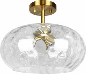 lot 792 image: $116 Brass Gold Semi-Flush Mount Ceiling Fixture with 14 Glass Shade