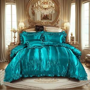 lot 800 image: $93 Silky Comforter Set with Sheet   Queen 8 Pcs, Peacock Green