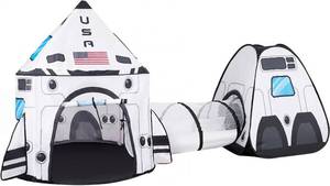 lot 813 image: JOYIN White Rocket Ship Pop-Up Play Tent with Tunnel Playhouse
