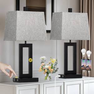 lot 815 image: $85 Bedside Table Lamp 2-Pack, Touch Lamps with USB, Ports, Dimmable