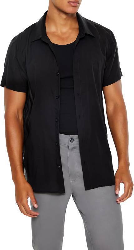 lot 64227 image: Forever 21 Mens Dolphin-Hem Short-Sleeve Shirt
