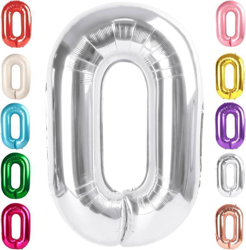 lot 64728 image: Number 0 Balloons 40 Inch Silver Number Balloons for 10 20 30 40 50 60 70 80 90 100 Numbers Balloon Birthday Decorations Wedding Event Baby Shower