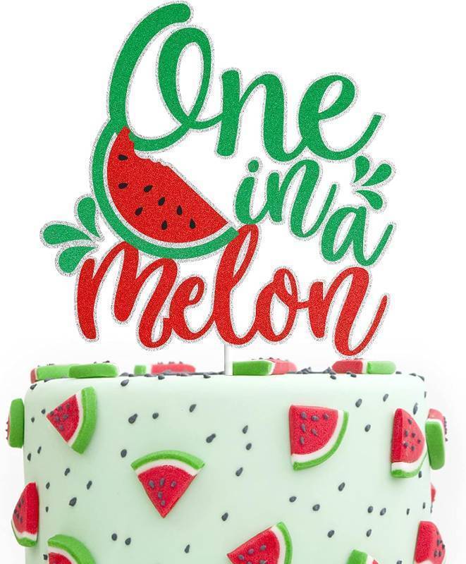lot 65533 image: One in a Melon 1st Birthday Cake Topper 1 Year Old Watermelon Themed Party Cake Decor Summer Fruit Themed Party Supplies for Boys Girls Birthday Party