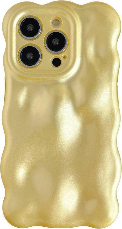 lot 65550 image: Caseative for iPhone 14 Pro Case,Water Ripple Wave Meteorite Bubble Chrome Plating Electroplated Candy Phone Case (Light Yellow)