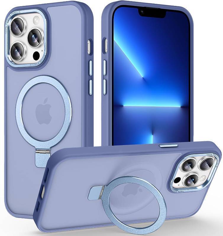 lot 65567 image: Magnetic for iPhone 13 Pro Case with Invisible Stand, 10 FT Drop Protection Velvety Touch Slim Translucent Matte Back Shockproof Phone Case for iPhone 13 Pro 6.1, Sierra Blue