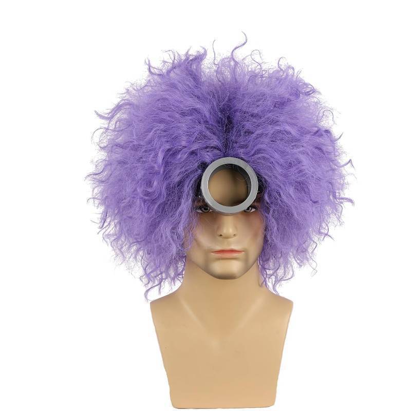 lot 65608 image: QACCF Purple Culry Fluffy Men Women Lavender Goggle Halloween Costume Cosplay Wig (One Eye Set)