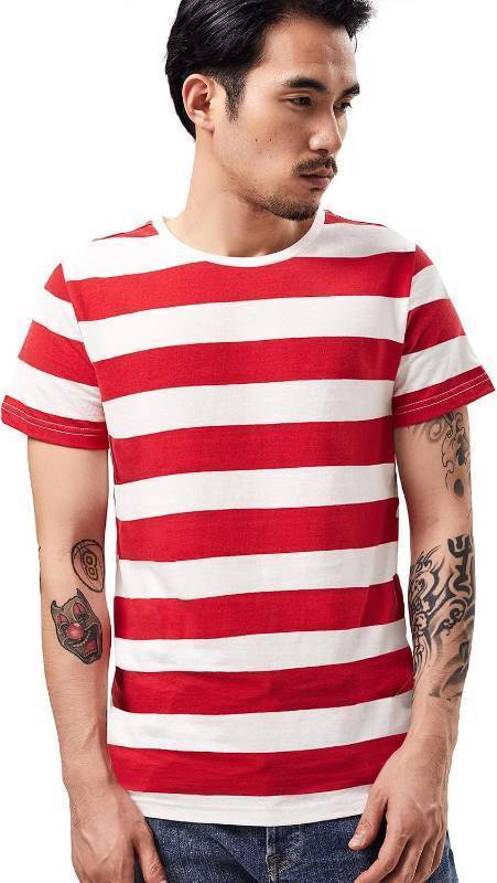 lot 65692 image: Wide Striped T Shirt for Men Sailor Tee Red White Black Navy Stripes Top Basic