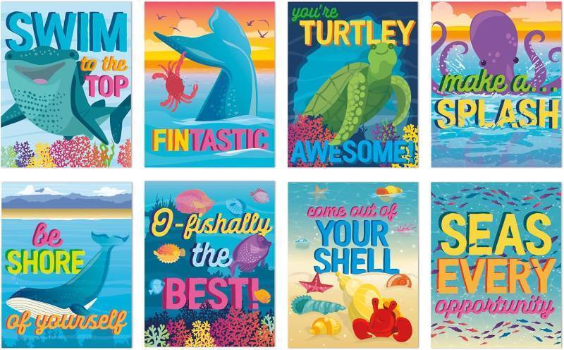 lot 65732 image: Eureka Seas The Day Mini Classroom Poster Set for Teachers, 11 x 14, 8 Pieces