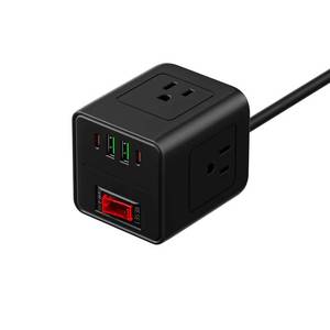 lot 66709 image: NEW Cube Power Strip With Surge Protector 3 Outlets With USB C Charging 6ft cord BLACK