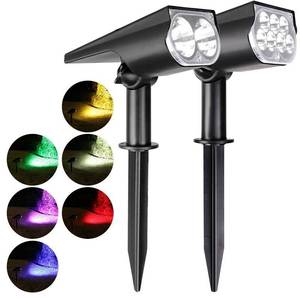 lot 66716 image: NEW 2 PACK Solar Spotlights Outdoor Waterproof RGB  7LED