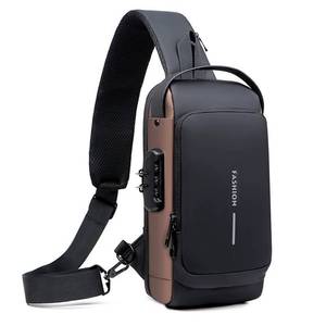 lot 66718 image: NEW USB Charging Sport Sling Anti-Theft Shoulder Bag, Waterproof Messenger Bag BLACKBROWN