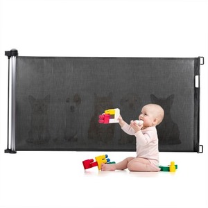 lot 66722 image: NEW Baby Gate Indoor OutdoorE asy Return Retractable Extra Wide Safety Kids or Pets Gate, 33 Tall, Extends to 55 Wide, Mesh Safety Dog Gate GREY