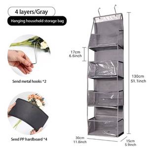 lot 66723 image: Door Hanging Organizer with 4 Pockets  for Shoes Purse and Toys No-Drill GREY